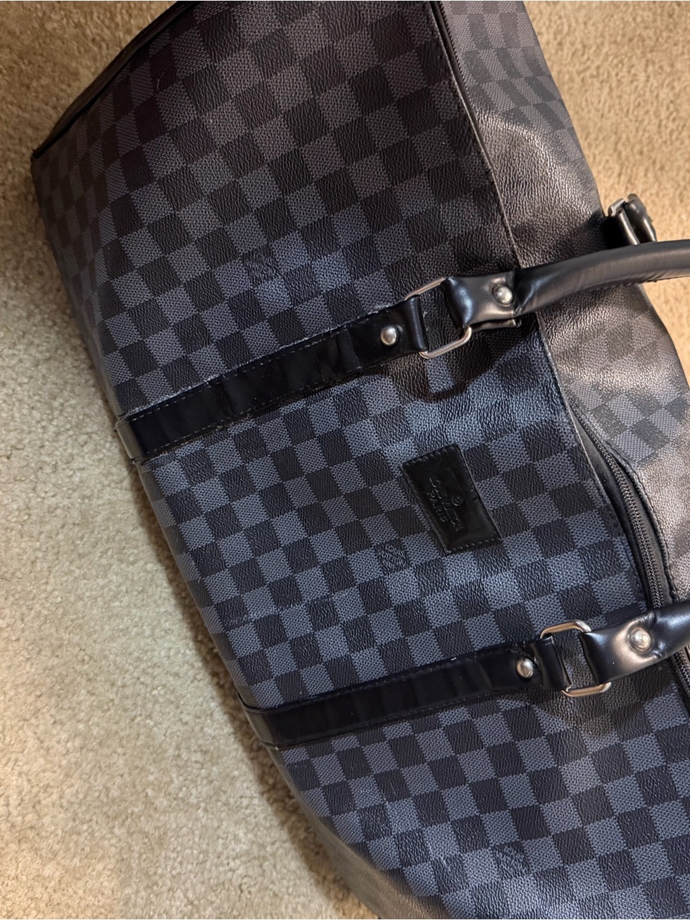 Louis Vuitton Dark Gray and Black Checkered Duffel Bag